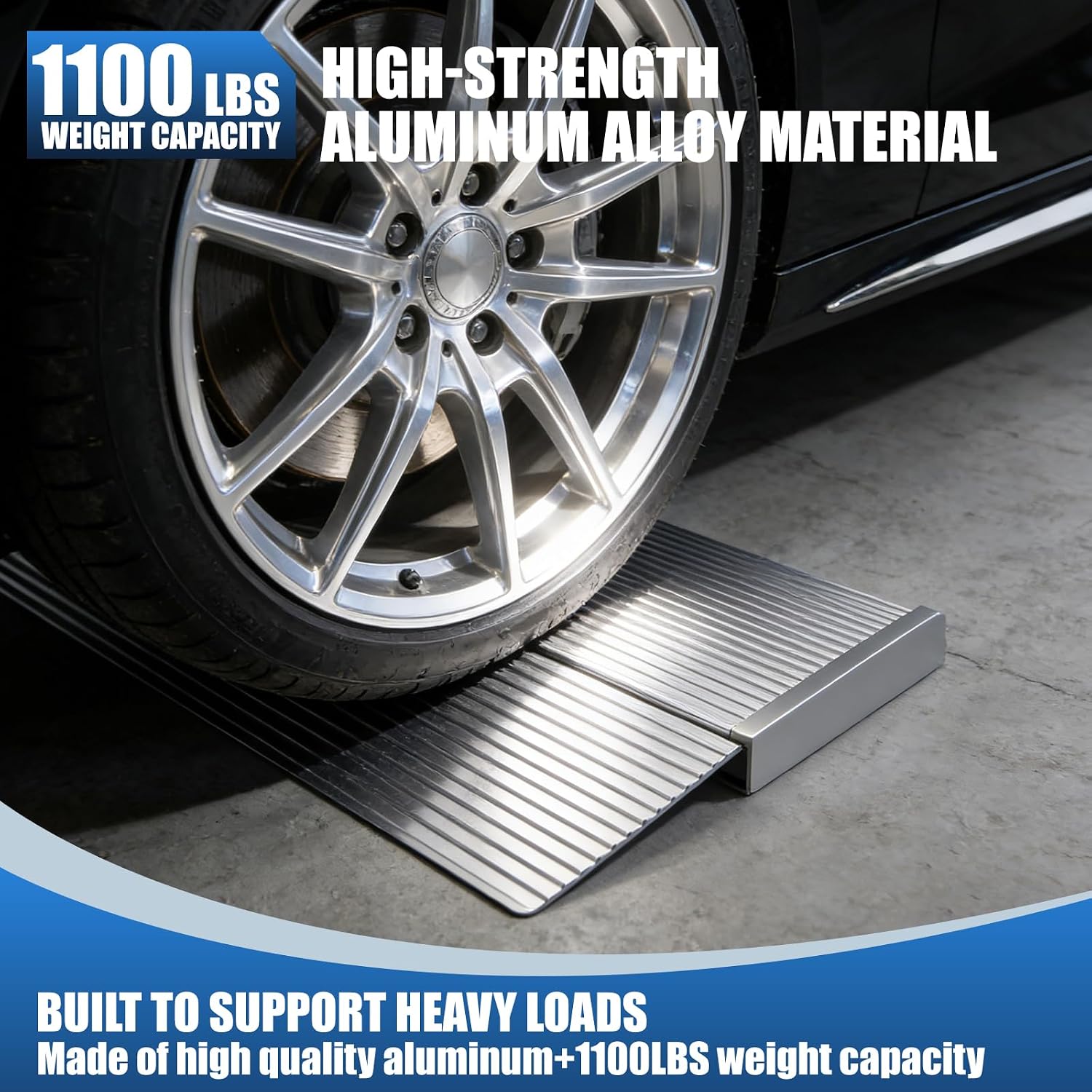 Adjustable Height 1.57"-2.76" Aluminum Threshold Ramp, 36" L x 12" W Non-Slip Doorway Ramp with Support Legs, Heavy-Duty Transition Ramp for Wheelchairs, Scooters, Walkers & Door Entries-Silvery