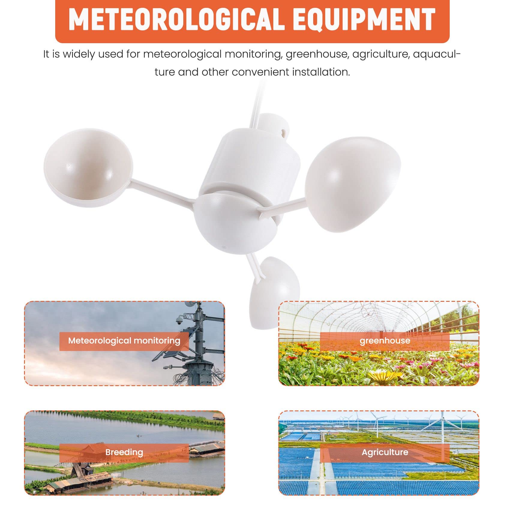 WH-SP-WS01 AnéMomèTre Instrument de Mesure de la Vitesse Du Vent Capteur de Vitesse Du Vent Instrument MéTéOrologique pour AnéMomèTre Misol, Blanc
