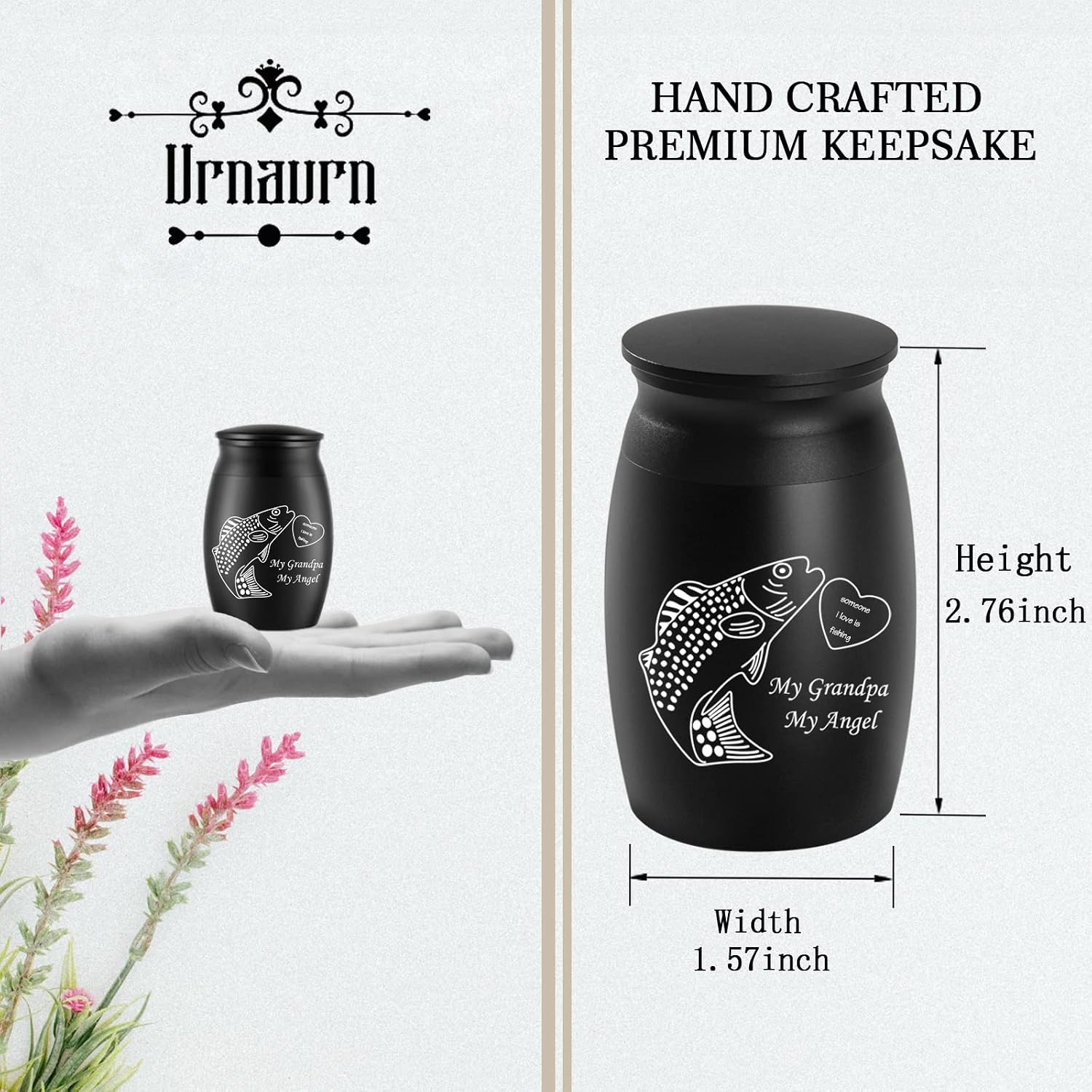 Urns for Grandpa Ashes, 2.8“ High Small Cremation Urns, Handcrafted Keepsake Urn for Family, Beautiful Peaceful Decorative Urns, Engraved Fishing & Fish Funeral Urn Designed for Sharing