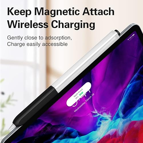 Miniatura 5 de Estuche para lápices compatible con Apple Pencil de 2 generación, silicona translúcida duotone, con 10 cubiertas de punta de silicona, soporta carga