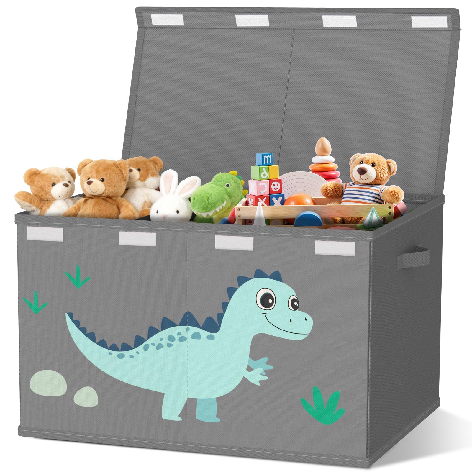 VERONLY Toy Storage Box with Lids for Boys Girls - Fabric Large Kids Toy Chest Container, Foldable Basket Organiser with 2 handles for Toys,Books,Blankets,Clothes (Grey) — image 1
