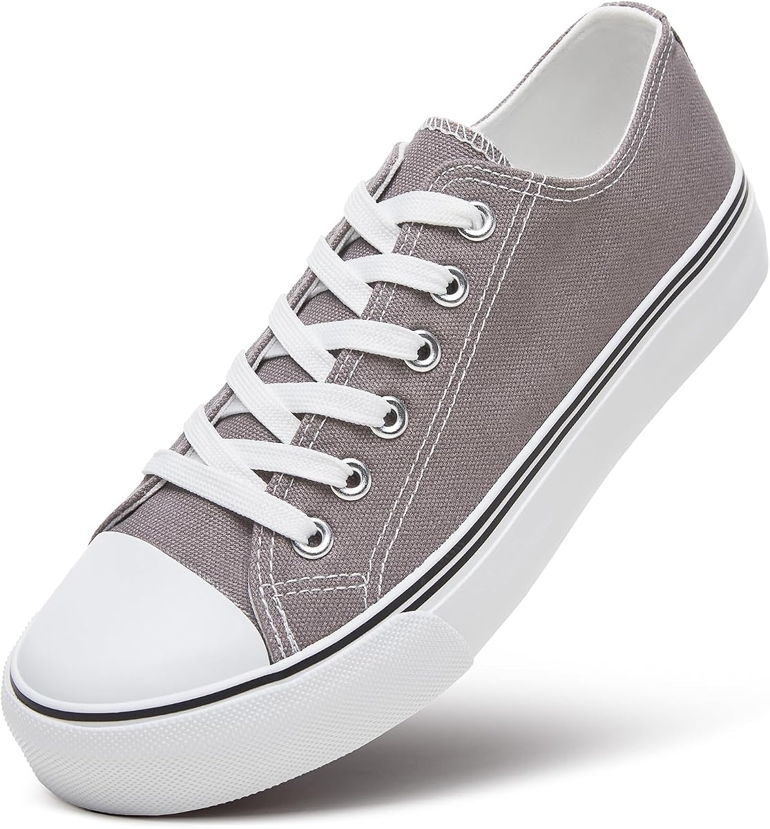 Zapatos de tenis blancos para mujer, zapatillas bajas de lona con cordones