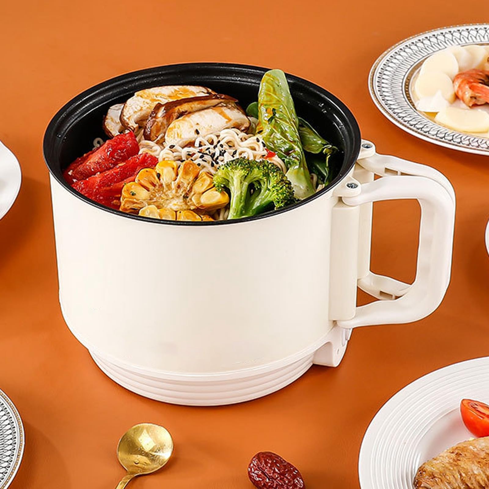 Gorący garnek elektryczny 1,8 l, 600 W, 2 biegi, przenośna, nieprzywierająca mini kuchenka z uchwytem do zupy makaronowej, stek, jajko, płatki owsiane, biały