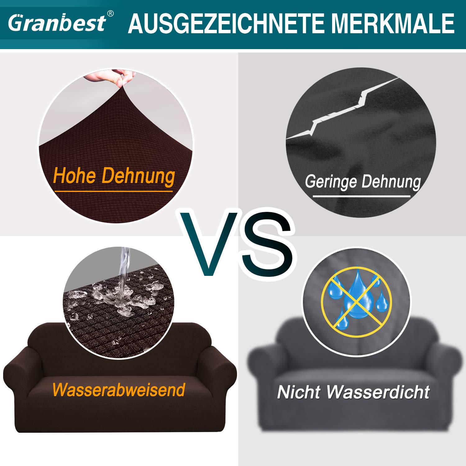 Granbest Copridivano elasticizzato, impermeabile, 1 pezzo, in spandex, jacquard, con gommapiuma antiscivolo (3 posti, cioccolato)