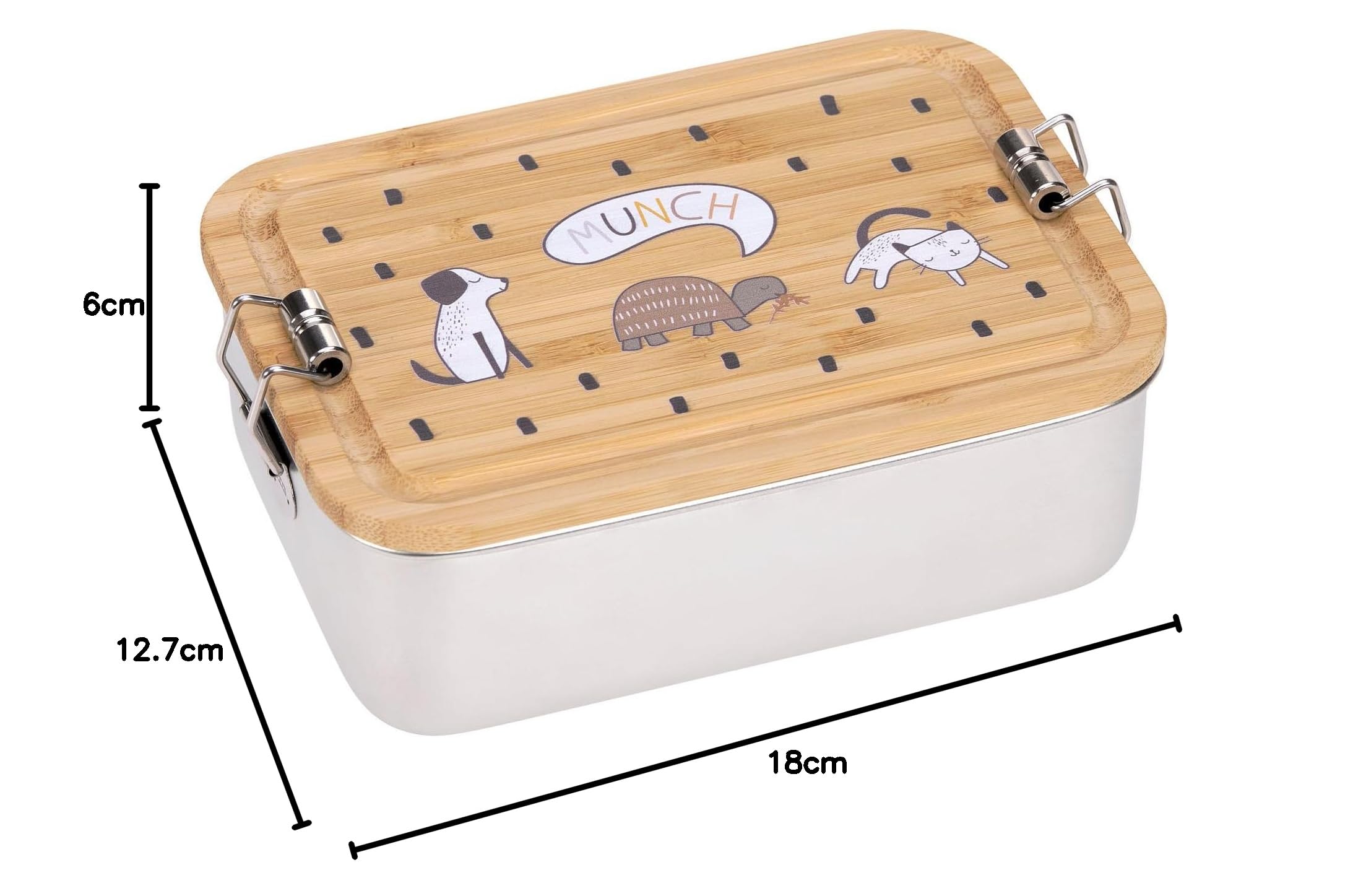 LÄSSIG fiambrera infantil de acero inoxidable y bambú fiambrera sostenible guardería escuela/Lunchbox Bamboo Happy Prints