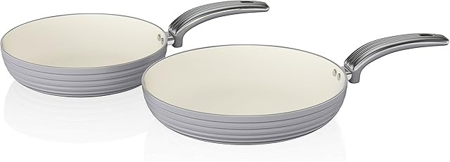 Swan SWPS2010GRN Retro Induction Frying Pan Set, Non Stick Ceramic Coating, Easy to Clean, Stay Cool Handles, Grey, 2 Piece, 20/28 cm