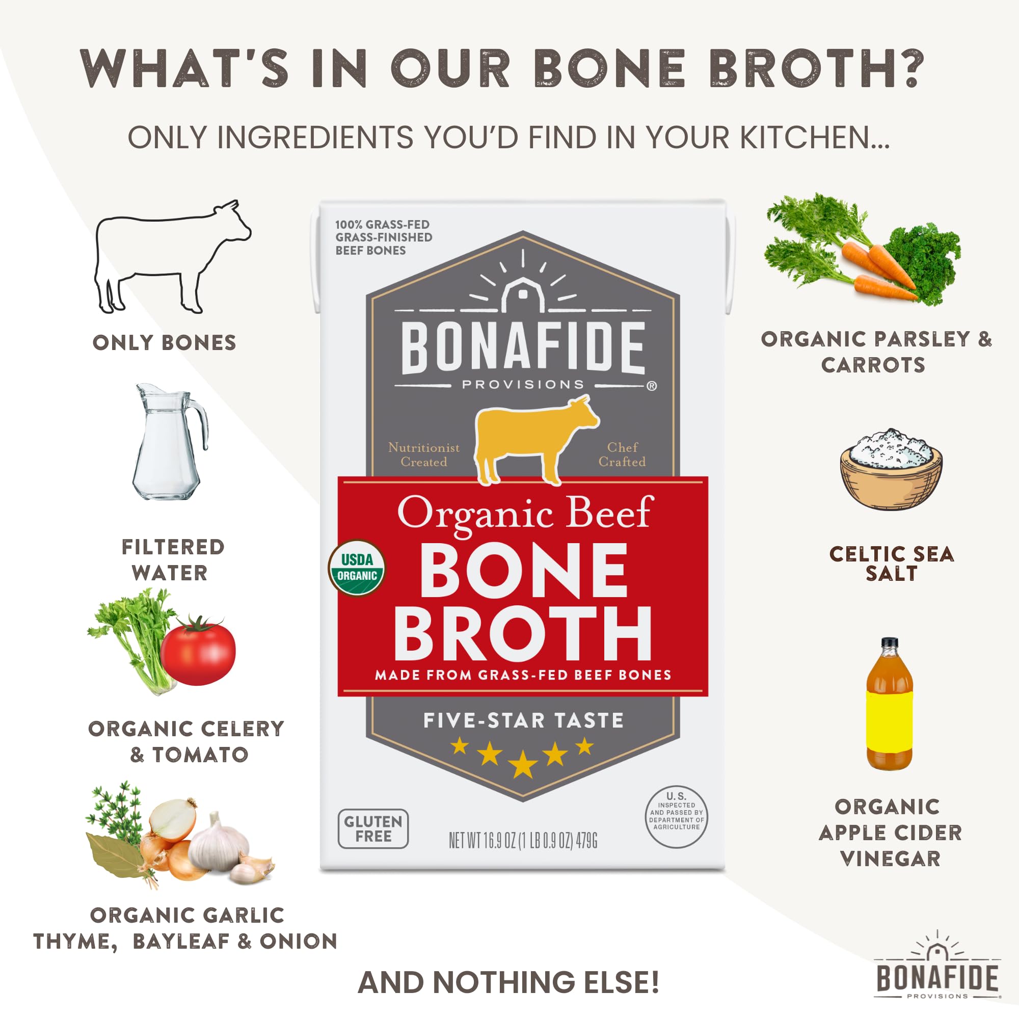 Bonafide Provisions Fresh Organic Beef Bone Broth, 16.9oz - 6 Pack thumbnail 8