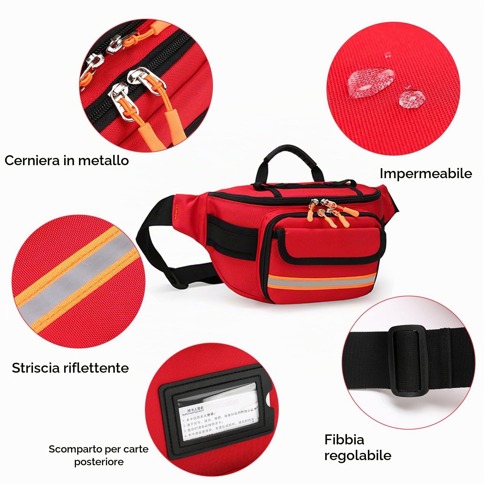 Marsupio di pronto soccorso vuoto, rosso medico, cintura regolabile e fibbia, opzione leggera, per viaggi, casa, escursionismo, campeggio, sport all'aperto