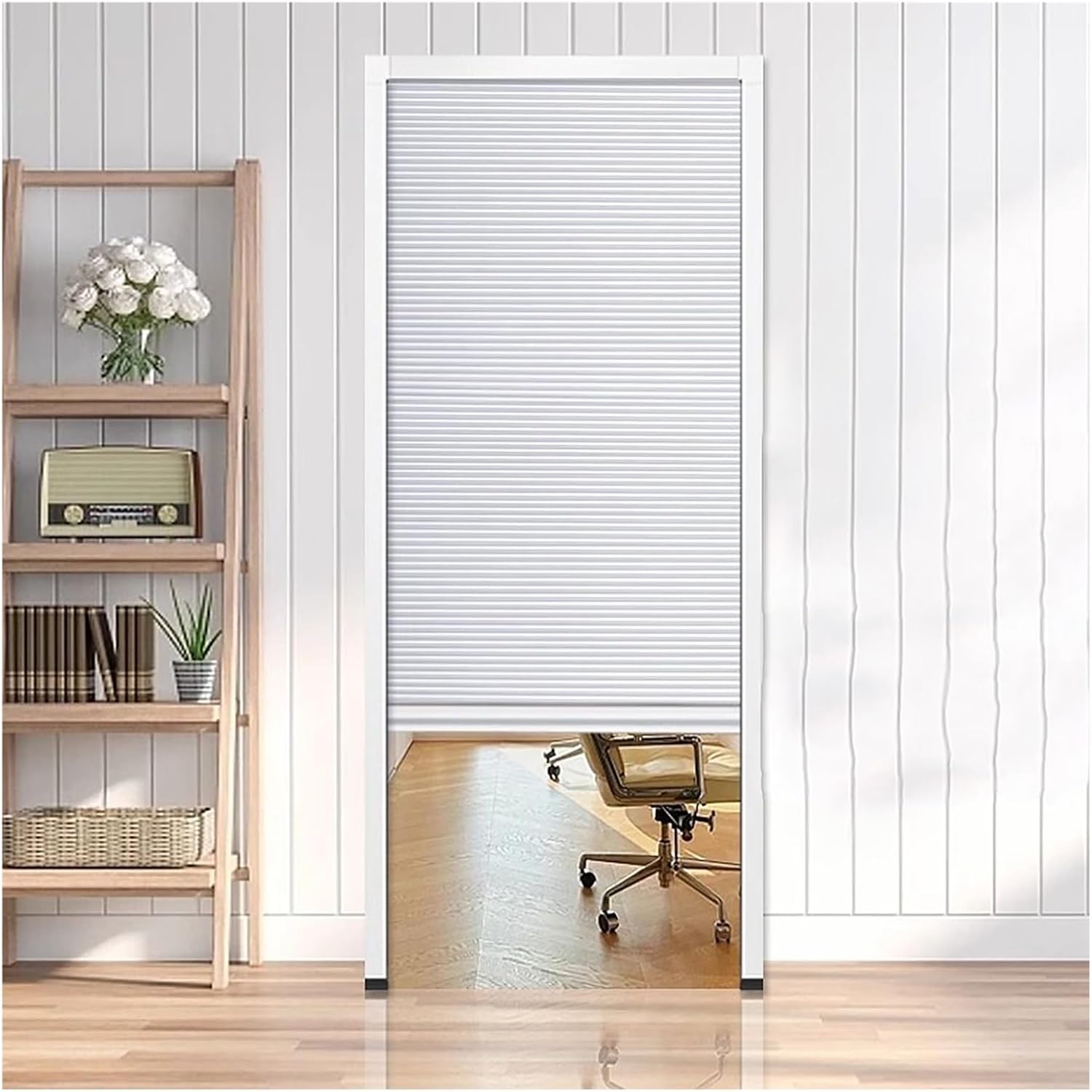 Accordion Folding Door - White Interior Honeycomb - Invisible Pull Down Design for Living Room, Kitchen, Study, Closet - No-Drilling Partition - Various Widths Available (110x200cm)