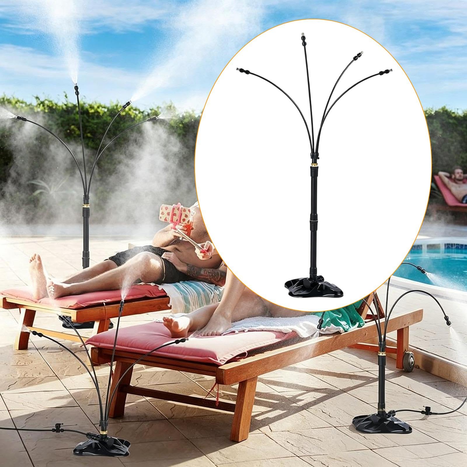 F Fityle Système brumisation sur Pied, arroseur Jardin, Professionnel pour fêtes, Piscine, Plage, Accessoires Noirs réglables, 2 Tiges D'extension