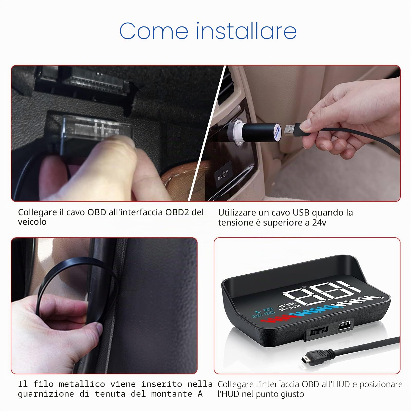 Wiiyii, HUD Head Up Display M7, OBD/GPS, Smart Gauge, velocità di guida, giri del motore, tensione, temperatura dell'acqua, ecc., funziona alla grande per tutte le auto