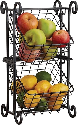 Miniatura 10 de Gourmet Basics by Mikasa Cesta de almacenamiento de frutas ajustable abatible, 2 niveles