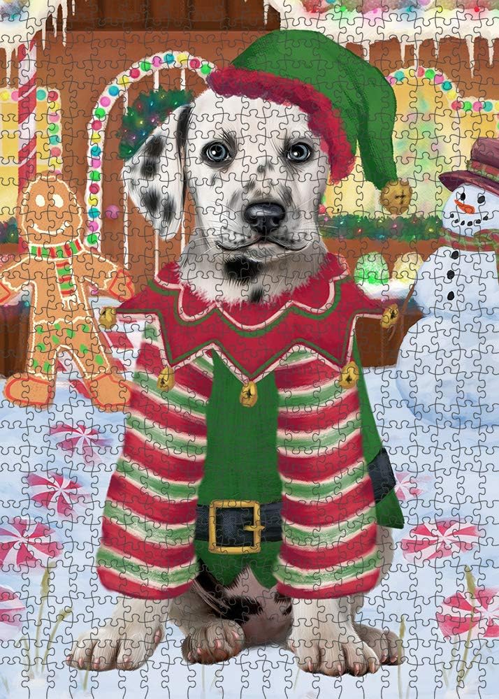 Christmas Gingerbread Elf Dalmatian Dog Jigsaw Puzzle for Adults - Animal Printed Interlocking Puzzle Game Artwork - Gift for Dog Lover's - 1000 Pcs 29.5"x19.7"