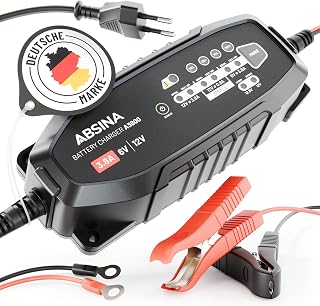 ABSINA 3, 8A Battery Charger Vehicle for 6V & 12V Lead Battery | up to 120Ah & 12, 8V Lithium - Charger Electric Car Battery - AGM Charger for Car Motorcycle Caravan