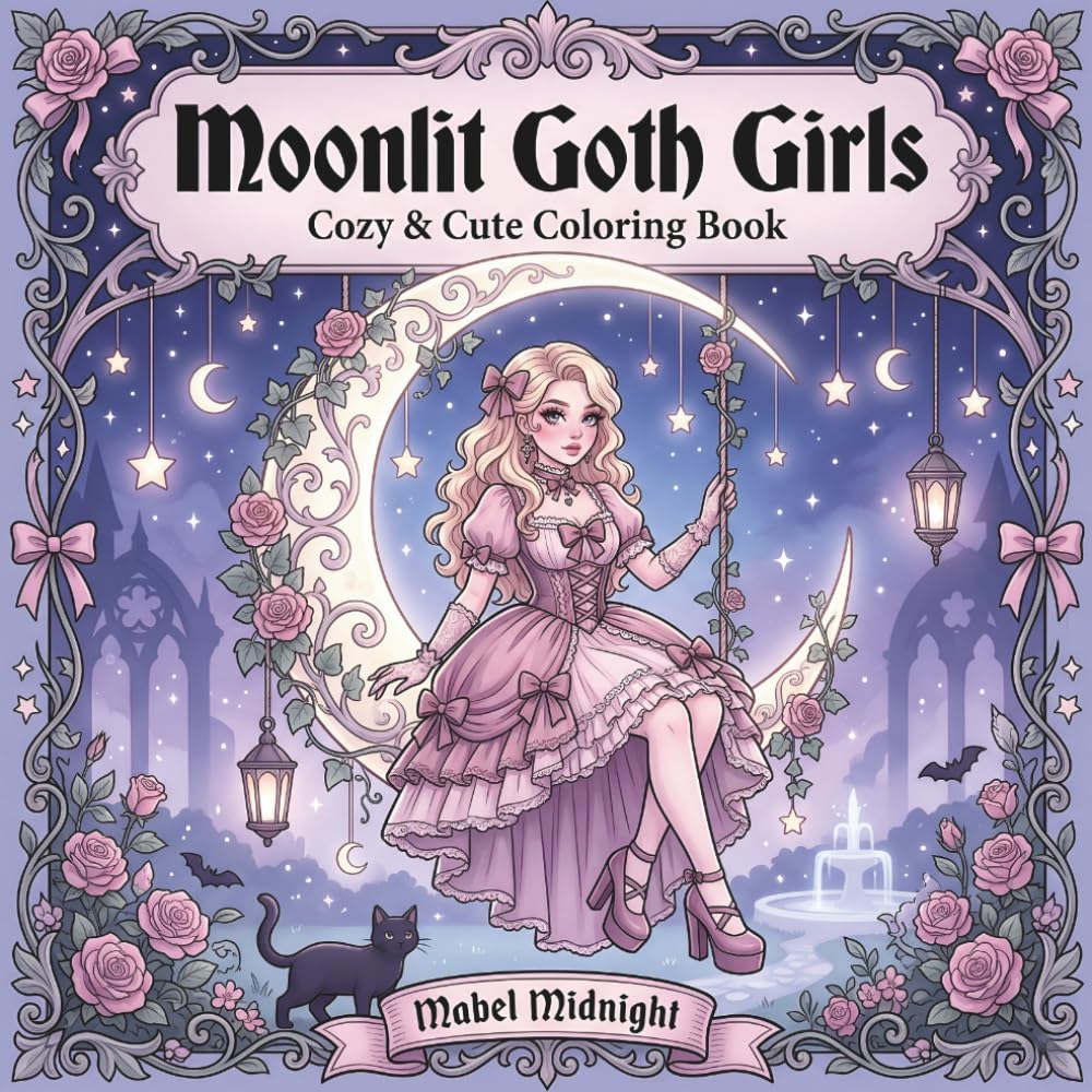 Moonlit Goth Girls Cozy & Cute Coloring Book: Cute Gothic Girls Coloring Book for Adults & Teens • Cozy Coquette Style • Relaxing Stress Relief • ... Aesthetic (Moonlit Whimsy Coloring Series)