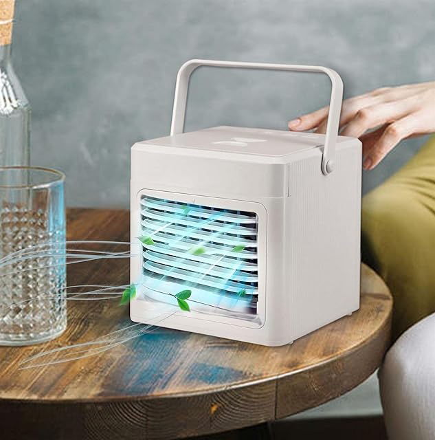 Portable Air Conditioner Fan Mini Personal Evaporative Cooler With 3-Speed Mode, Quiet Air Cooler Desk Misting AC Fan with Humidifier LED Colour Changing Light Room Home Office