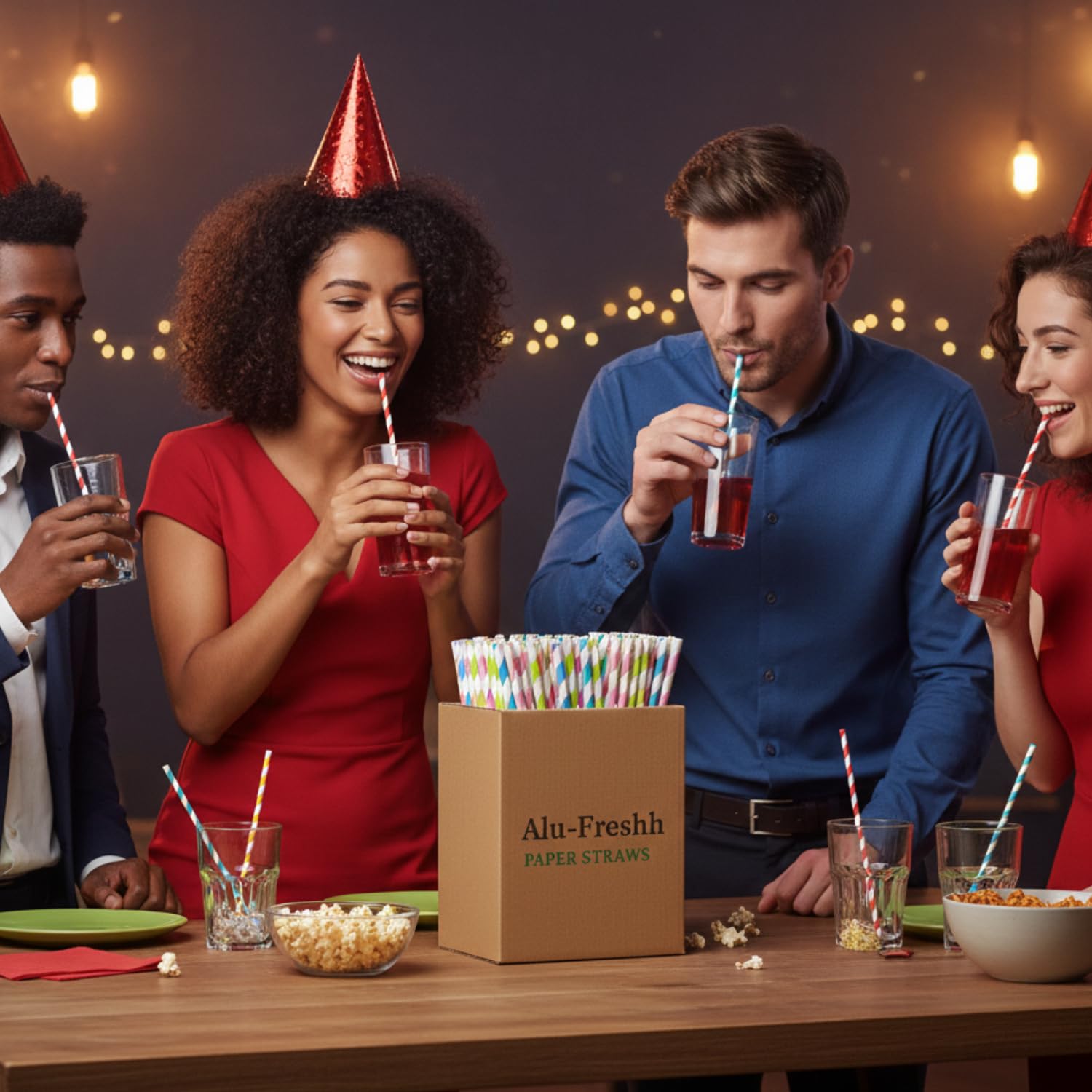 Alu-Freshh Multicolour Paper Straws - 7.75 Inch Disposable Drinking Straws for Parties, Smoothies & Beverages | Vibrant, Durable & Eco-Friendly Straws for Kids & Adults | Ideal for Events (100) 1