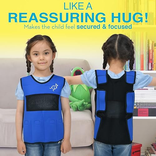Miniatura 2 de Chaleco con peso para niños, chaleco de compresión sensorial para comodidad de presión profunda (azul)