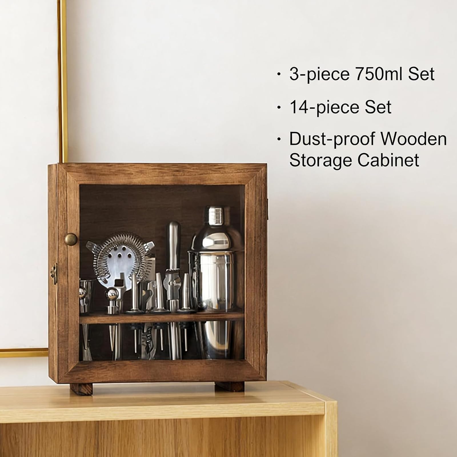 Juego de bar de barman - Coctelera de acero inoxidable con caja de almacenamiento de madera maciza, capacidad de 750 ml, juego completo de herramientas de bar para cócteles y mixología