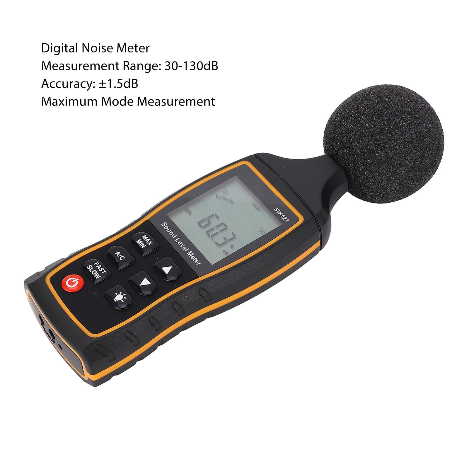 Lector de nivel de sonido Medidor de ruido digital de alta precisión portátil Medidor de decibelios para aplicaciones de investigación de música en el hogar, arquitectura in