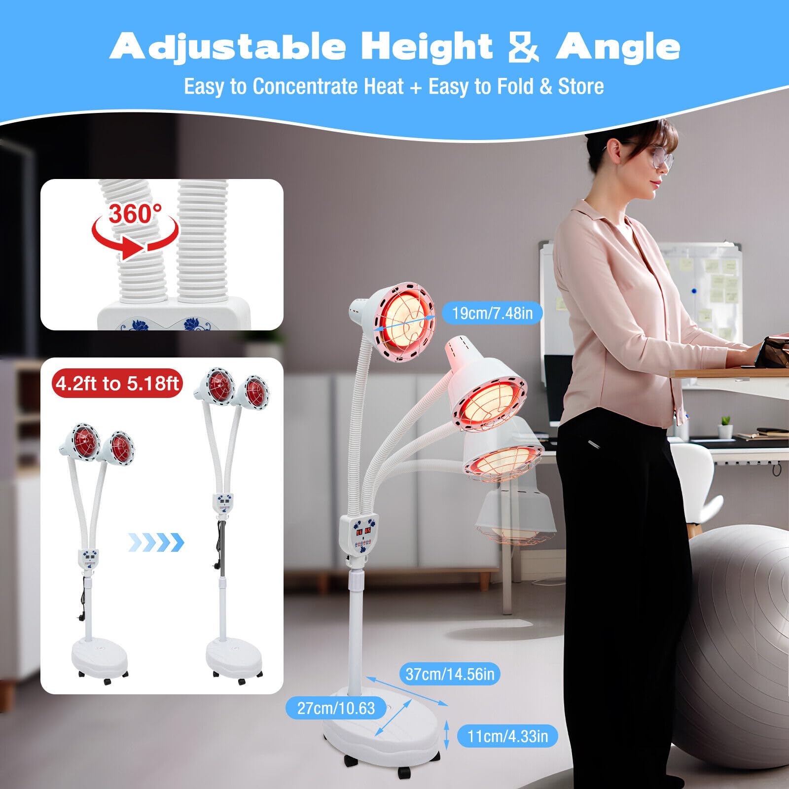 Lámpara de infrarrojos con temporizador, lámpara de calor, lámpara de pie con soporte para relajación muscular, 220 V, 275 W
