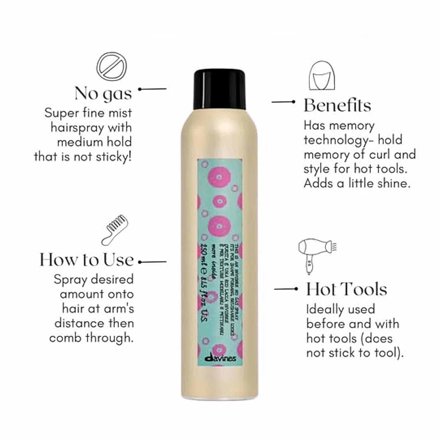 Davines This Is An Invisible No Gas Spray, Medium Hold Natural Finish - Non-Aerosol Spray for Brushable Hold - Fast Drying & Humidity Resistant, 8.45 Fl Oz - Image 4