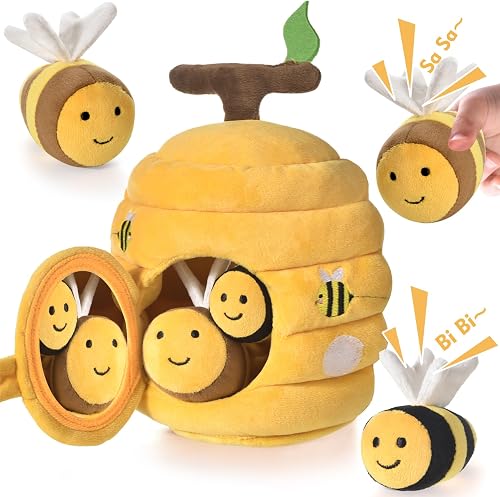 Alsati Baby Toys for 1 Year Old, Soft Beehive with 5 Stuffed Bees, Crinkle, Rattle, Mirror, Montessori Toys for One Year Old Birthday Gift, Babies Sensory Balls for 12-18 Month Baby