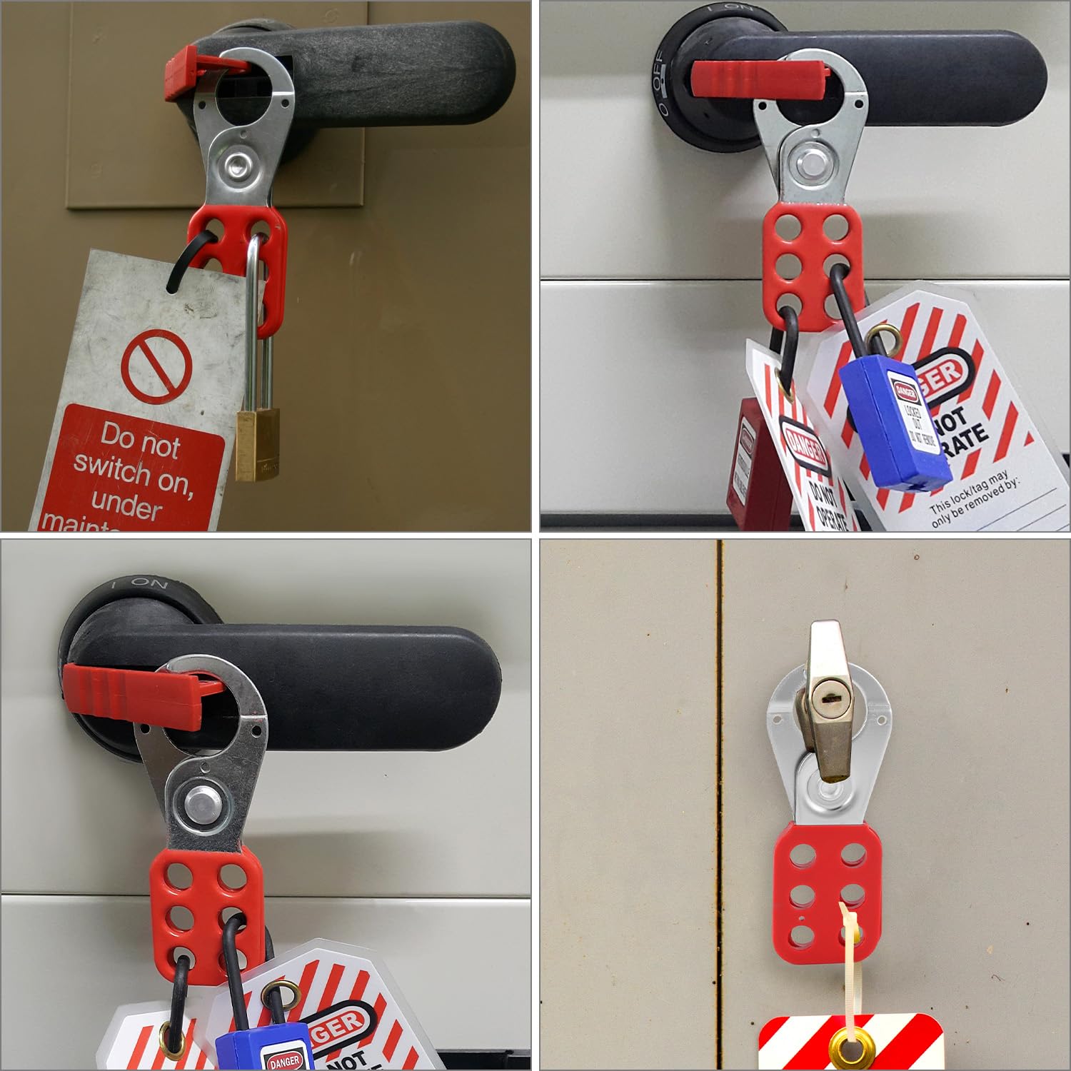 QWORK Cerradura de bloqueo de etiqueta, acero inoxidable y nailon, 50 unidades, diámetro de mandíbula de 1 pulgada, dispositivo de seguridad de bloqueo de grupo