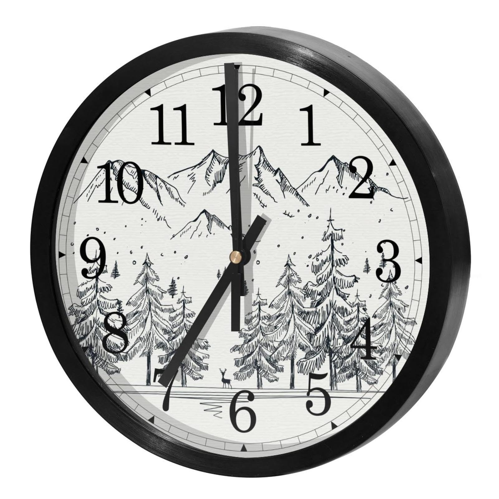 Horloge murale silencieuse dessin montagne d'hiver avec mécanisme à quartz précis