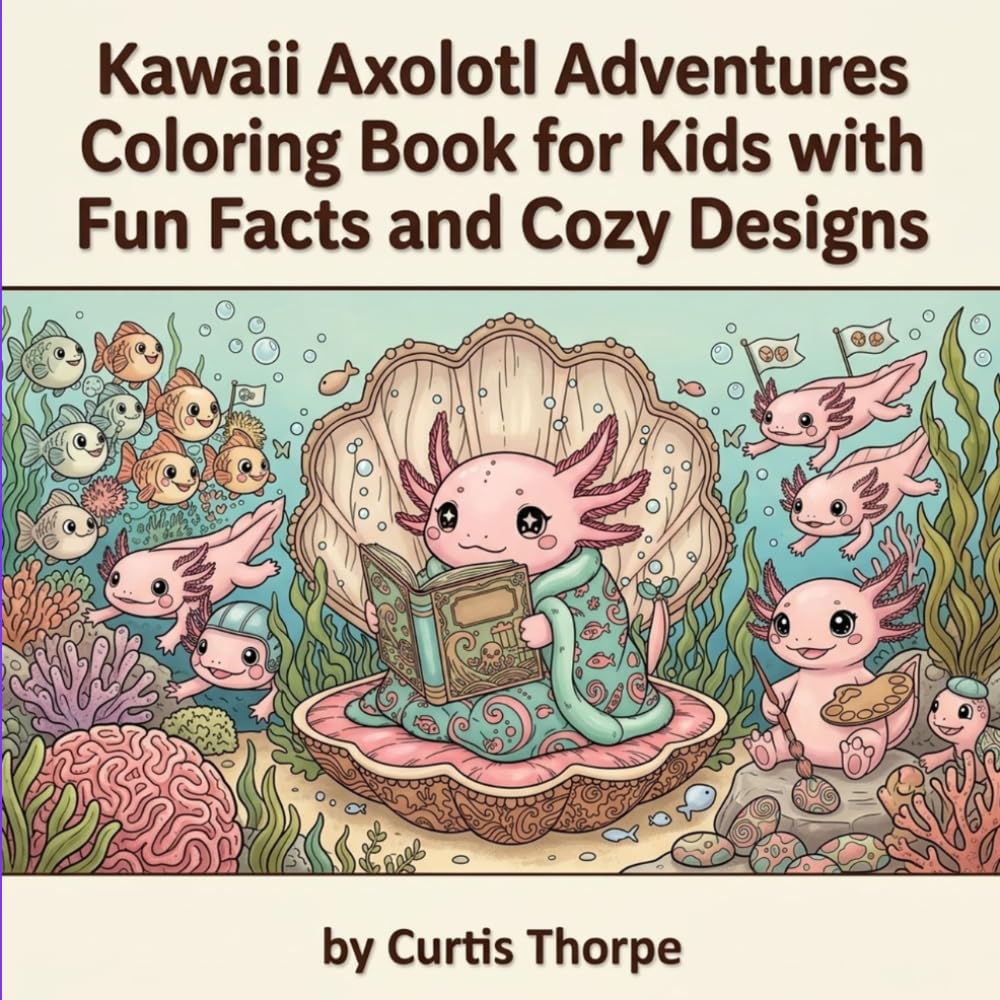 Kawaii Axolotl Adventures Coloring Book for Kids with Fun Facts and Cozy Designs