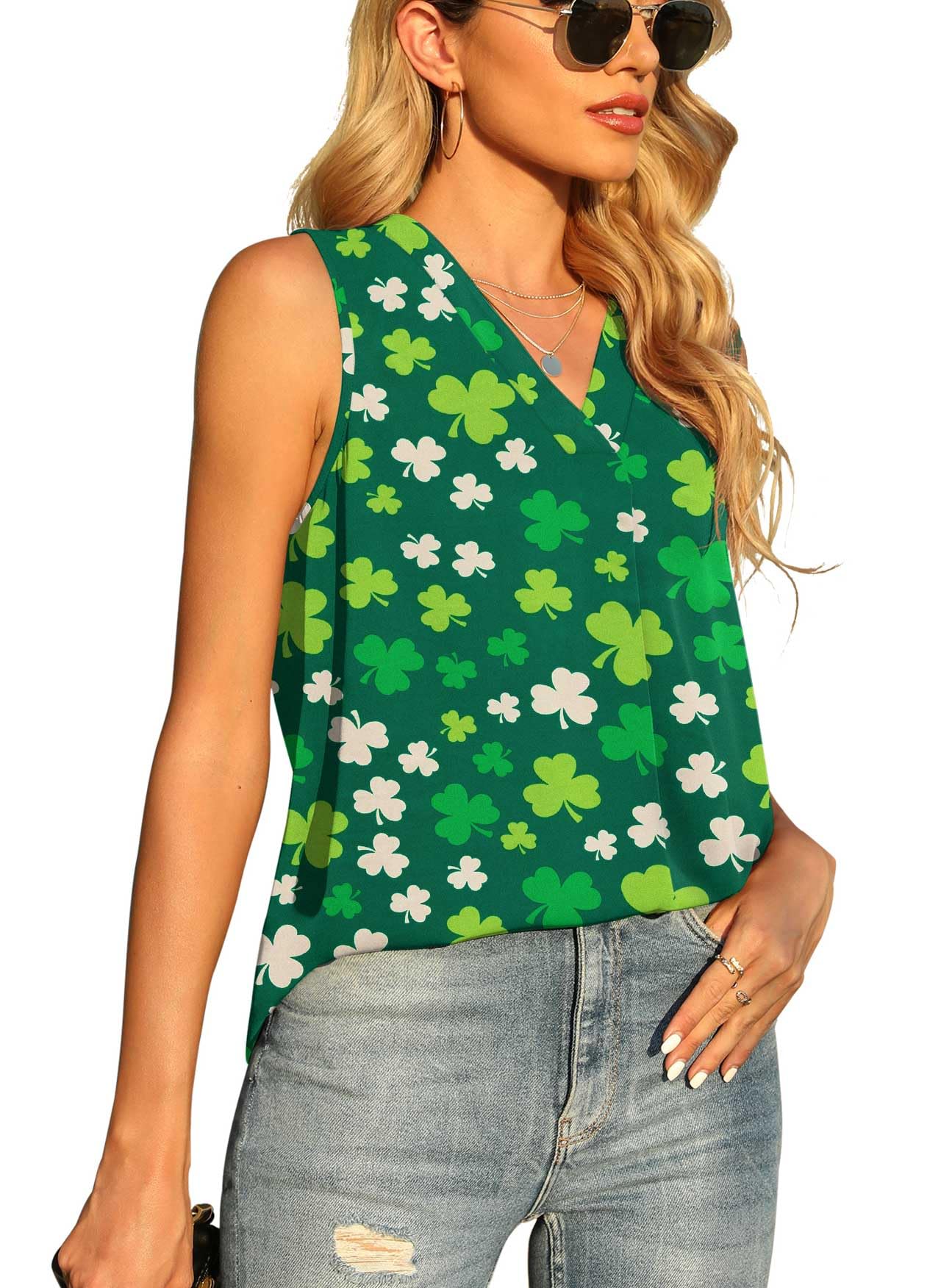 QUEZHU Women's Summer Sleeveless Chiffon Tank Tops Blouse Loose Casual V Neck Blouses Shirt