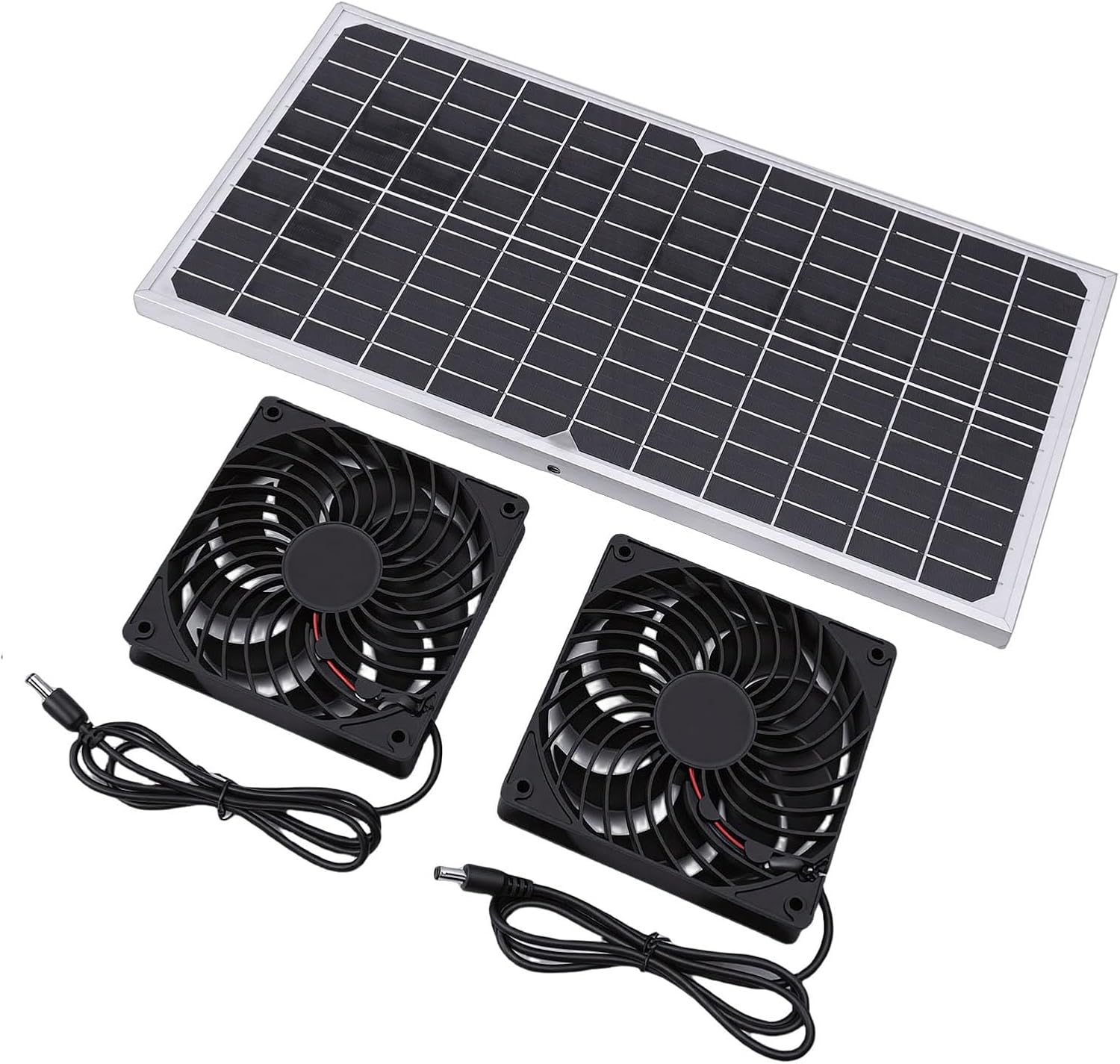 Solar Powered Fan, 16W Monocrystalline Dual Exhaust Fans Solar Fan Kit, Outdoor with Protective Net for Pet House Chicken Coop Attics Campsites