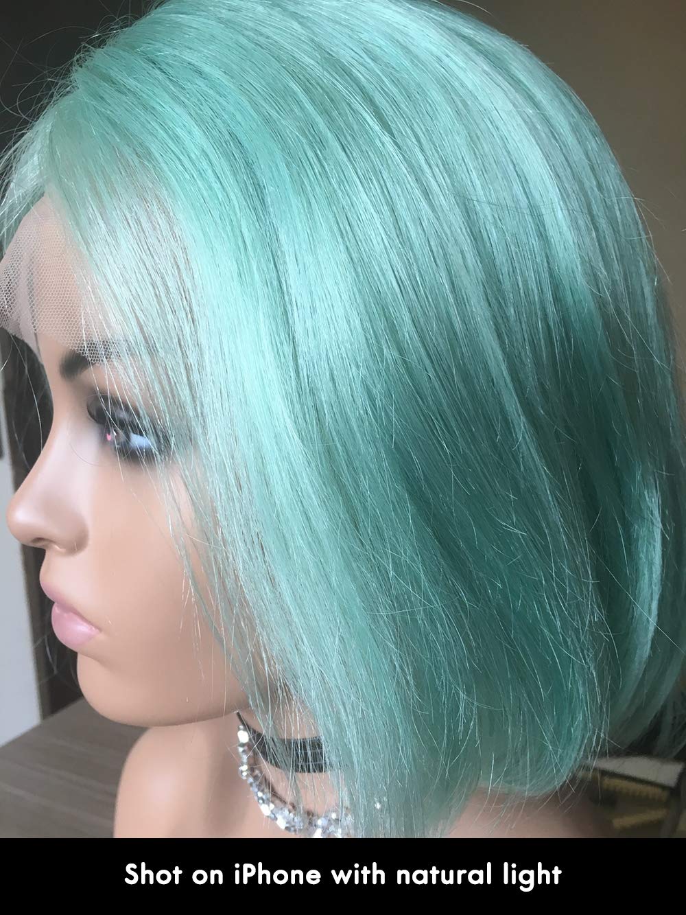 Bella Hair 180% Density Mint Green Full Lace Bob Wig Human Hair Silky Straight Glueless Short Bob Remy Virgin Human Hair Wig for Women (14inch)