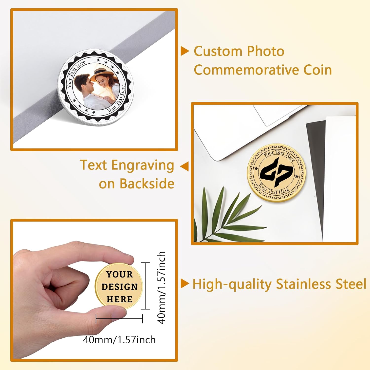 Custom Challenge Coins Bulk Personalized Coin with Logo Pictures, Custom Commemorative Coins, Memorial Gifts for Men Women, Customized Coin for Company Military Family, Thank You Gifts Bulk (5)