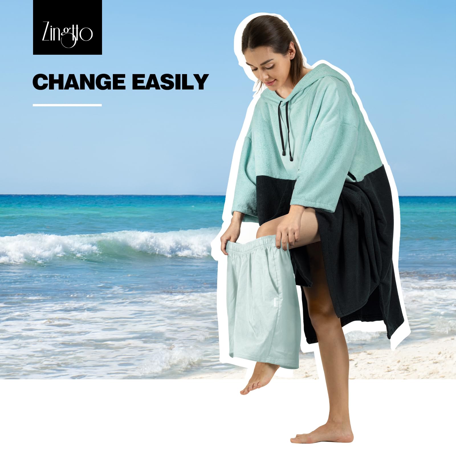 Surf-Poncho, Wickelrobe, 3/4-Ärmel, Extra Großer, Dicker Kapuzen-Handtuch-Poncho für Männer und Frauen, Strandschwimmen, 39''x33'', Schwarzgrün