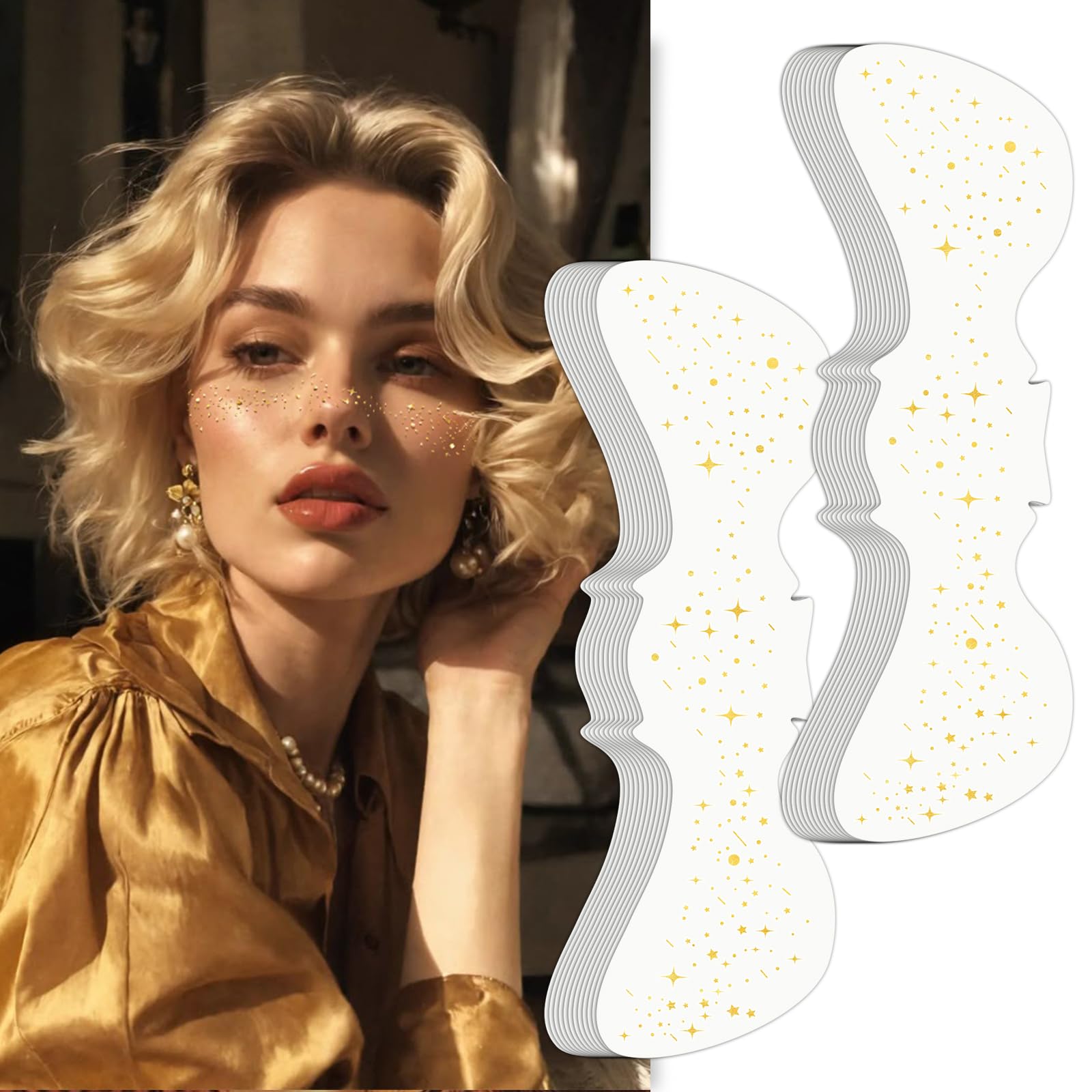 Wodelanle Glitter Freckles Face Tattoo, 24 Count Gold Face Glitter Speckles Makeup Patches, Glow Up Makeup Patches, Cute Glitter Freckles Makeup