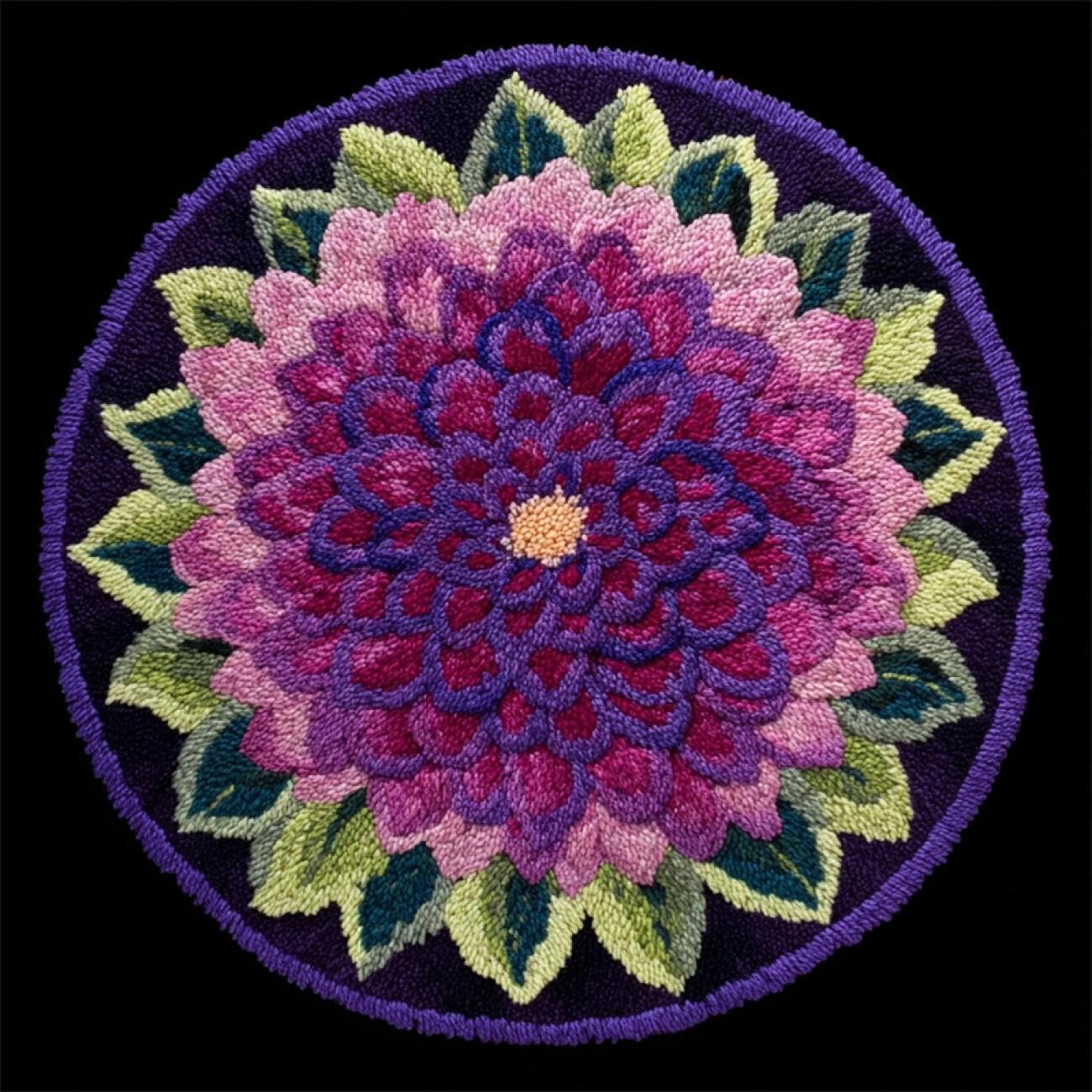 Kitquiver Latch Hook Kit Rug Purple Dahlia 60x60cm