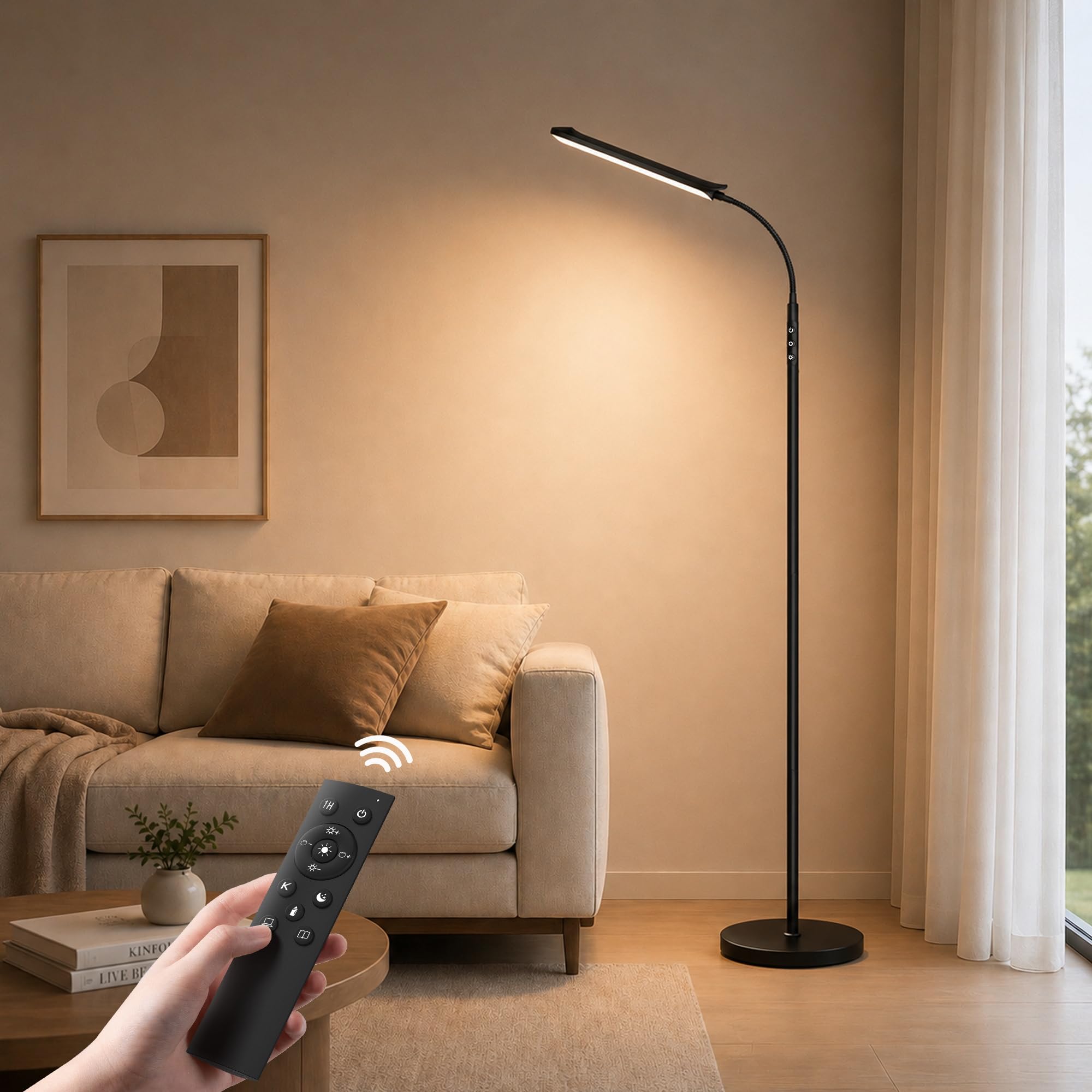 Torkase LED Floor Lamp for Living Room, 18W 1800LM Dimmable Standing Lamp with Remote & Touch, 1-Min Assembly Eye Caring Reading Lamp Floor Standing, 2700K-6500K Modern Tall Black Lamp for Bedroom