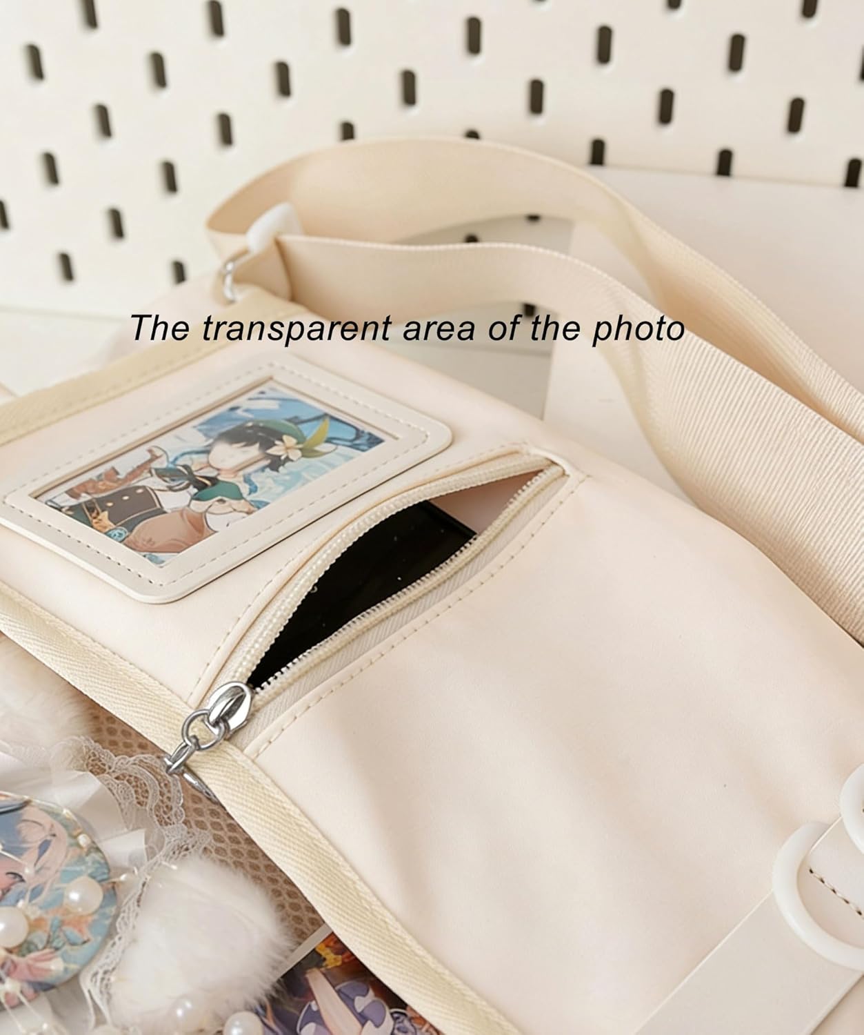 Kawaii Ita Bag for Women with Pin and Plush Penguin, Aesthetic Crossbody Bag With Anime Pins Display, Y2K Style Purse