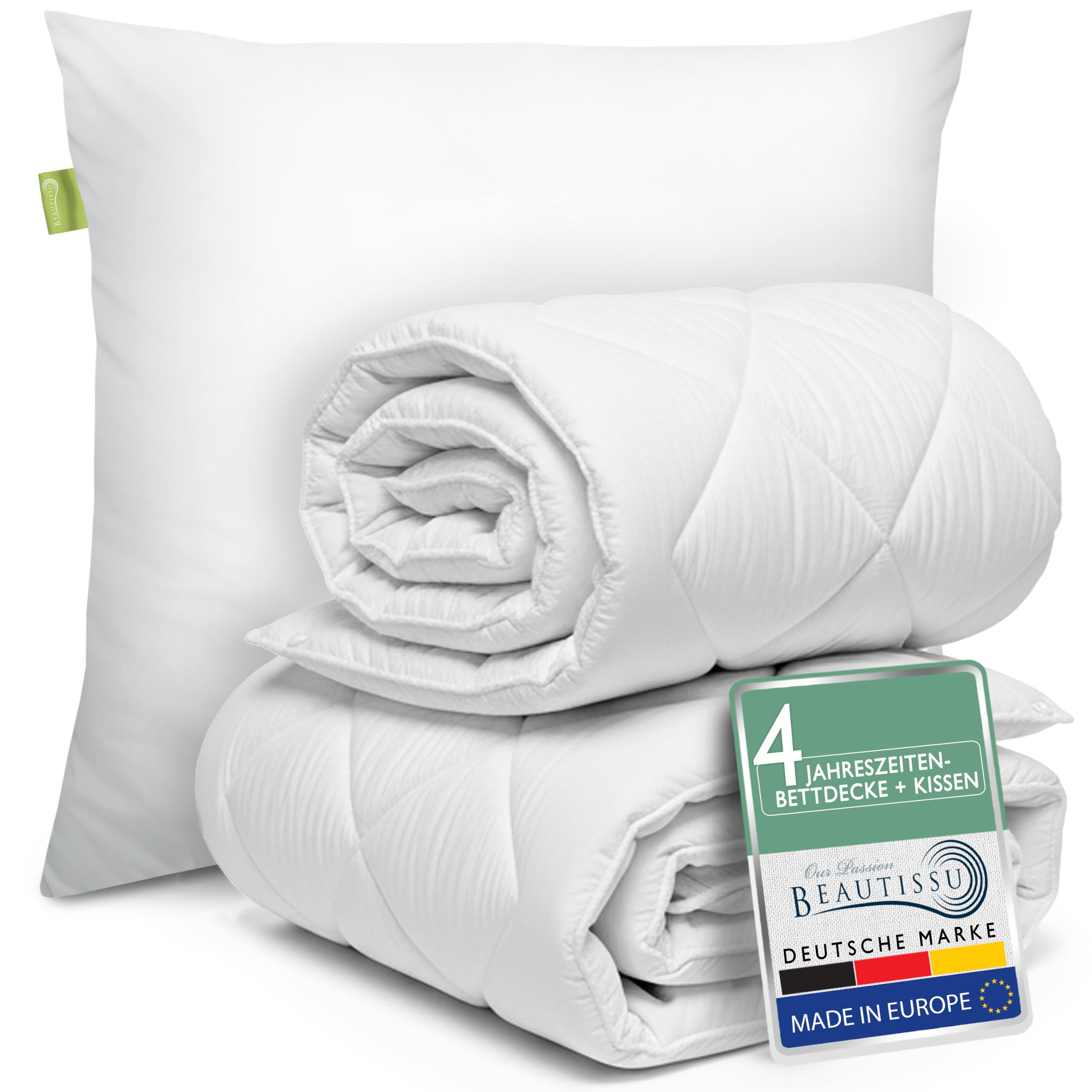 Beautissu Bettdecke und Kissen Set 4 Jahreszeiten Allergiker Kopfkissen