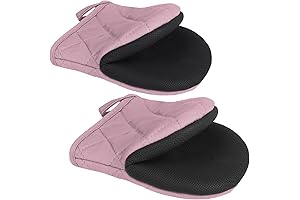 Pink Silicone Mini Oven Mitts: Heat-Resistant, Non-Slip, with Hanging Loop