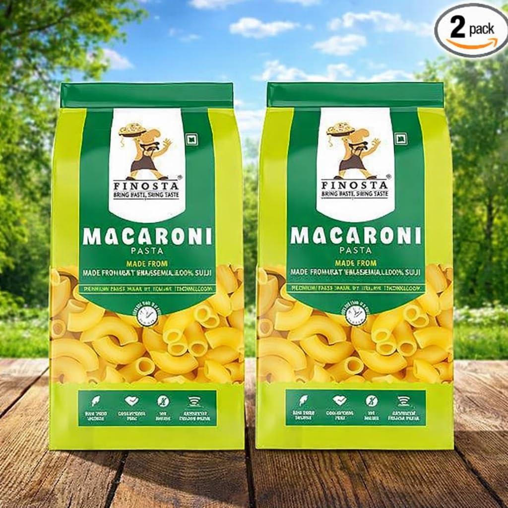 Finosta Macaroni Pasta Made of Durum Wheat Semolina, Easy to Cook | Tasty and Healthy | No Maida | Source of Fibre | Cholesterol Free | Vegetarian Pack of 2, 500gm Each 1