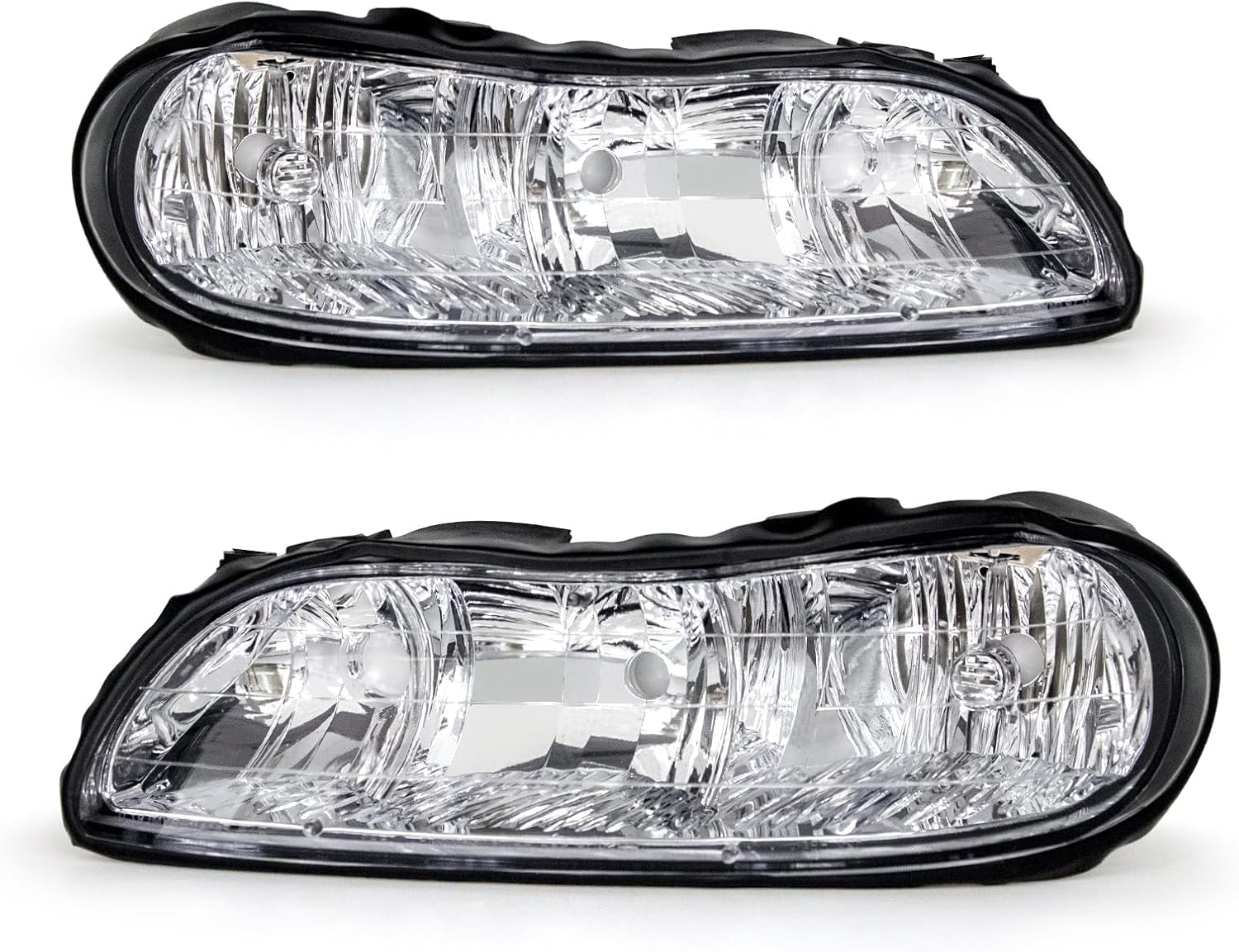 Headlight Assembly Pair for 1997-2003 Chevy Malibu 97-99 Oldsmobile Cutlass 2004-2005 Chevy Classic Chrome Housing Left Right W/O Bulbs