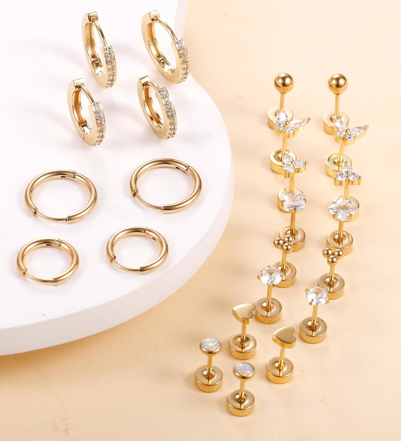 Staligue Tiny Hypoallergenic Surgical Steel Earrings for Women Men 14K Gold Plated Flat Back Stud Earrings for Sensitive Ears 20G Gold Flatback Stud Hoop Cartilage Earring Set for Multiple Piercing - Image 3