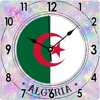 Art Clock Algeria Flag Clocks Algeria Clocks for Wall Battery Operated Silent PVC Wall Clock National Flag Wall Hanging Clock 10x10in Birthday Gift Housewarming Gift to Patriotic
