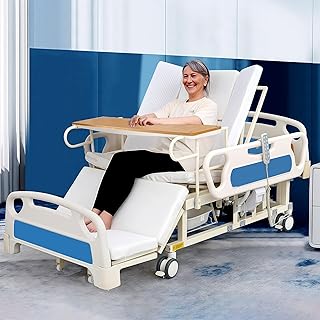 Luxury Fully Electric Hospital Bed with 10 Functions and Side-tilt Feature, ICU Hospital Bed with Remote Control, Silent Wheels, and IV Pole, Suitable for Home and Commercial use