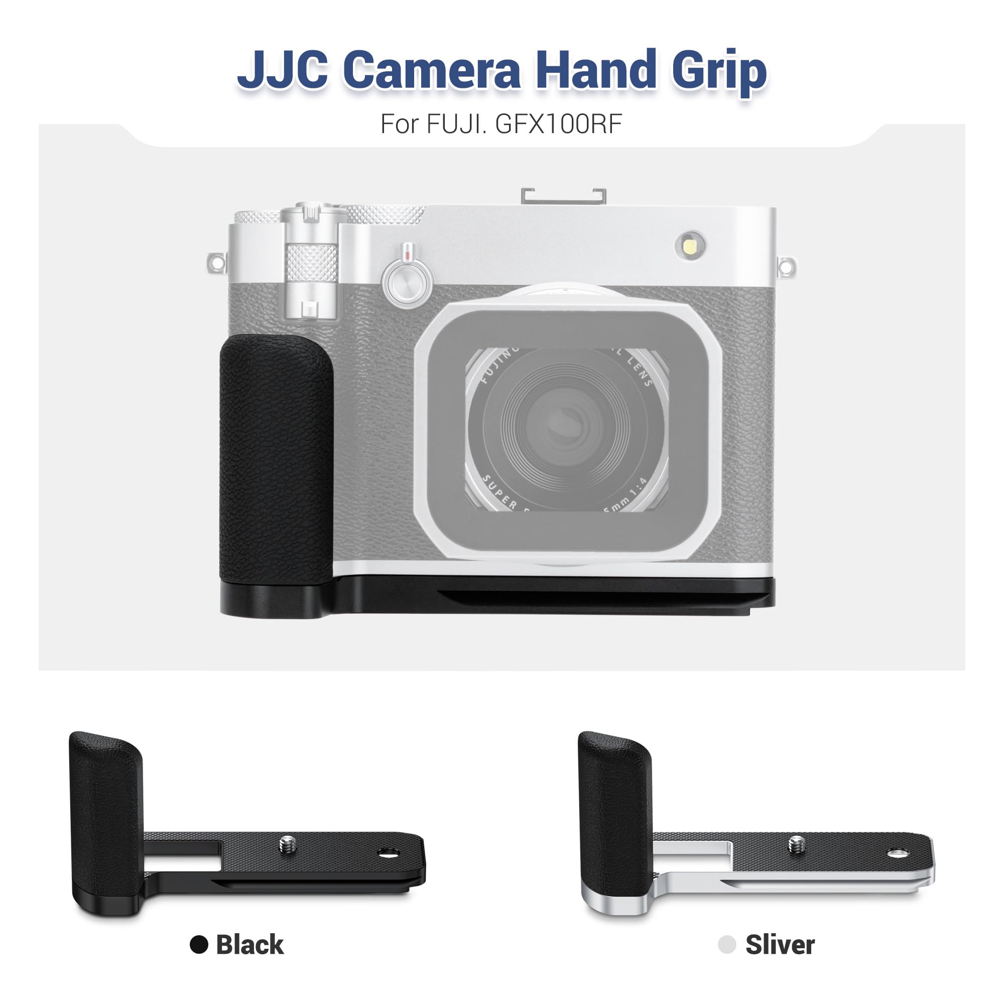 JJC Impugnatura in metallo per fotocamera digitale Fujifilm GFX100RF, manico GFX 100RF con piastra a sgancio rapido Arca in lega di alluminio, staffa a L, impugnatura in silicone migliorata, nero