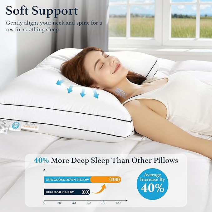 Set 2 Almohadas Pluma y Plumón de Ganso Queen 20x30 pulgadas miniatura 4