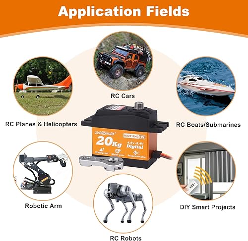 Miniatura 7 de HobbyPark Servo Impermeable 20KG Servo Motor de Alto Par RC Servo de Engranaje Metálico Servo Digital con Cuerno de Servo 25T para 110 112 RC Coche