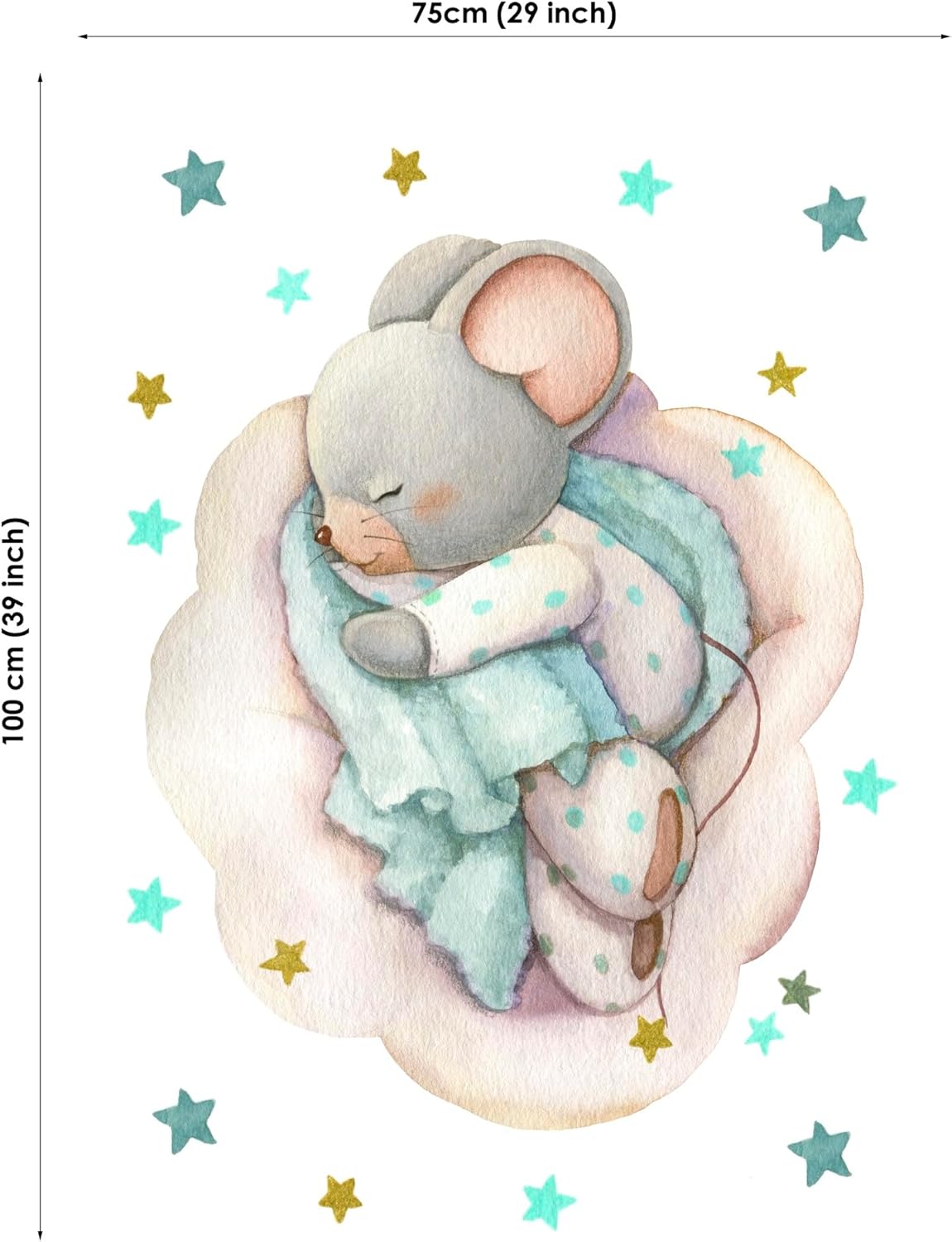 UNIQUE Mint Mouse Fabric Panel, 29x39in, 100% Cotton Twill, Print, White, Quilting Panel